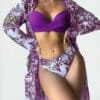 Biquíni de 3 Peças Tropical Cintura Alta com Efeito Silicone e Saída de Praia